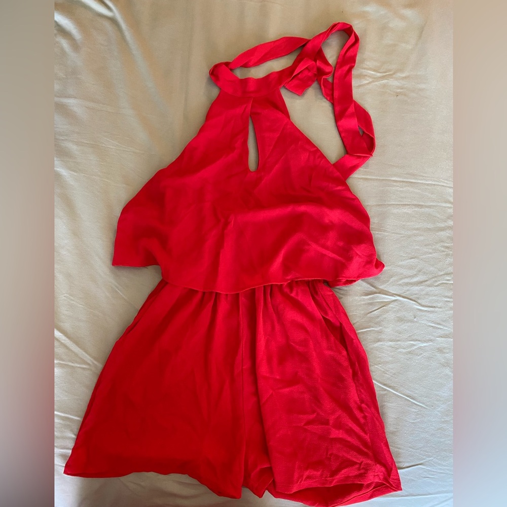 Red Tie Neck Romper NWT TYCHE brand